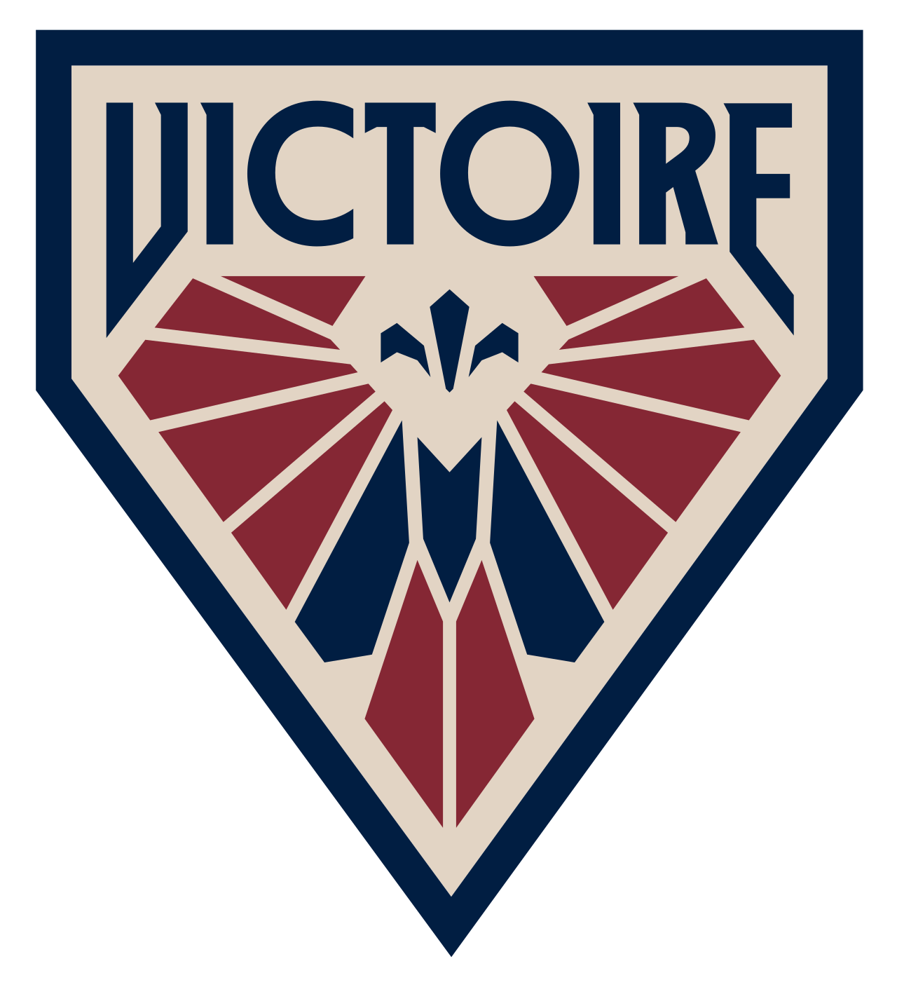 The Montreal Victoire's logo, which is red, blue and tan and shaped like a diamond.